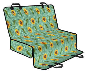 Turquoise Burlap Design With Sunflower Pattern Back Seat Protectors