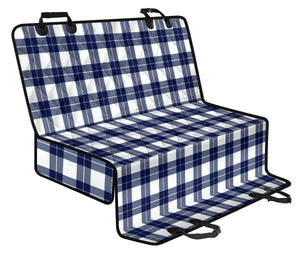 Navy Blue and White Plaid Dog Hammock Back Seat Cover For Pets