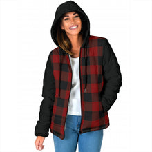 Load image into Gallery viewer, Dark Red and Black Buffalo Plaid Women&#39;s Puffer Jacket Quilted Hooded Coat
