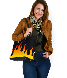 Flames on Black Vegan Leather Tote Bag