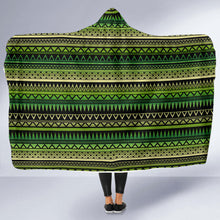 Load image into Gallery viewer, Green With Black Ethnic Tribal Pattern Hooded Blanket
