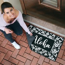 Load image into Gallery viewer, Aloha Black and White Hibiscus Hawaiian Pattern Door Mat
