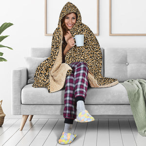 Light Leopard Hooded Blanket With Sherpa Lining