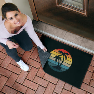 Palm Tree Retro Sunset Doormat With Two Trees