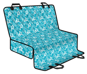 Teal White Tinted Hibiscus back Seat Cover For Pets
