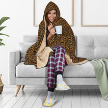 Load image into Gallery viewer, Leopard Print Hooded Blanket With Tan Sherpa Lining
