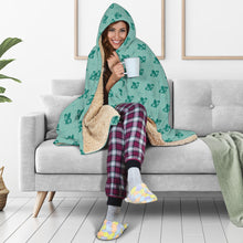 Load image into Gallery viewer, Turquoise Fleur De Lis Hooded Blanket
