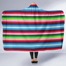 Load image into Gallery viewer, Red Blue and Green Serape Style Striped Hooded Blanket
