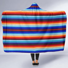 Load image into Gallery viewer, Blue and Orange Serape Style Striped Hooded Blanket With Fleece Lining
