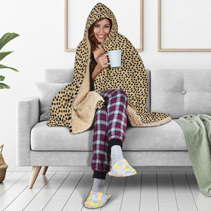 Tan Cheetah Print Hooded Blanket With Sherpa Lining Animal Pattern