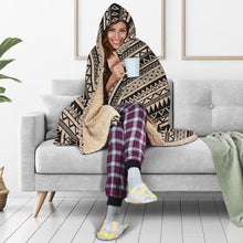 Load image into Gallery viewer, Light Stone Brown With Black Ethnic Tribal Pattern Hooded Blanket With Sherpa Lining
