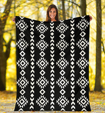 Load image into Gallery viewer, Black and White Ethnic Tribal Pattern Fleece Throw Blanket
