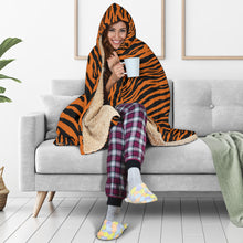 Load image into Gallery viewer, Tiger Print Orange Hooded Blanket With Sherpa Lining Animal Skin
