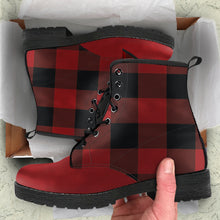 Load image into Gallery viewer, Red and Black Buffalo Plaid vegan Leather Boots
