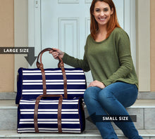 Load image into Gallery viewer, Navy Blue and White Striped Travel Bag Duffel
