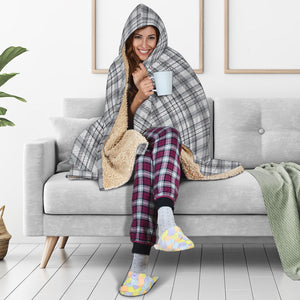 Light Gray Plaid Hooded Blanket With Sherpa Lining