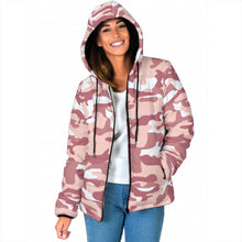 Load image into Gallery viewer, Women&#39;s Rose Gold Camo Puffer Jacker Camouflage Hooded Coat
