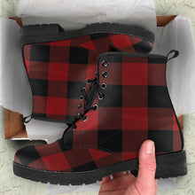 Load image into Gallery viewer, Red and Black Buffalo Plaid vegan Leather Boots
