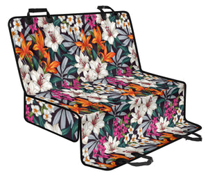 Tropical Flowers In White, Orange and Pink Back Seat Cover