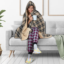 Load image into Gallery viewer, Beige, Black and White Plaid Pattern Hooded Blanket With Sherpa Lining
