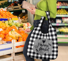 Load image into Gallery viewer, Black and White Buffalo Plaid Farmers Market Grocery Bags 3 Pack
