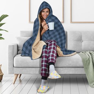 Blue Buffalo Plaid Hooded Blanket With Tan Sherpa Lining