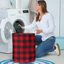 Load image into Gallery viewer, Red and Black Buffalo Plaid Laundry Basket Hamper Storage Bin Container
