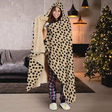 Load image into Gallery viewer, Tan Cheetah Print Hooded Blanket With Sherpa Lining Animal Skin Pattern
