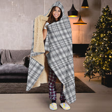 Load image into Gallery viewer, Light Gray Plaid Hooded Blanket With Sherpa Lining
