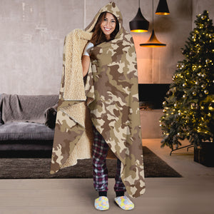 Camo Hooded Blanket Brown and Tan Camouflage With Sherpa Lining