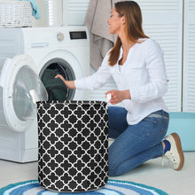 Load image into Gallery viewer, Black and White Quatrefoil Laundry Basket Hamper Storage Bin
