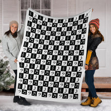 Load image into Gallery viewer, Black and White Checkered Music Note Pattern Fleece Throw Blanket With White Border
