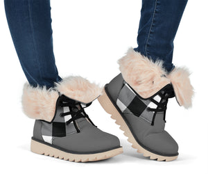 Buffalo Plaid Color Block Fur Lined Snow Boots Black and White Winter Boots