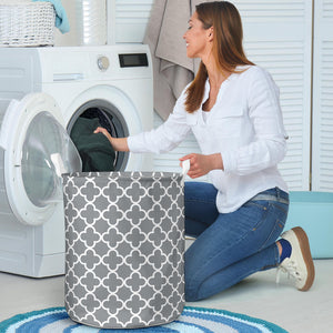 Gray and White Quatrefoil Laundry Basket Hamper Storage Bin