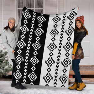 Black and White Ethnic Tribal Contrast Pattern Fleece Blanket