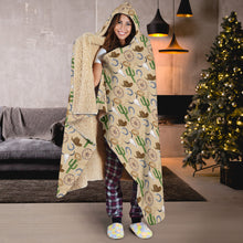 Load image into Gallery viewer, Western Pattern Hooded Blanket Tan With Sherpa Lining
