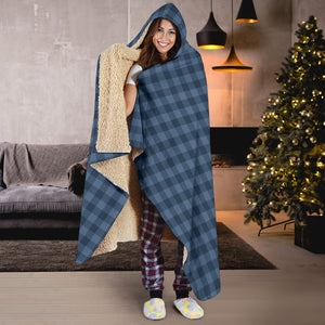 Blue Buffalo Plaid Hooded Blanket With Tan Sherpa Lining
