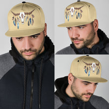 Load image into Gallery viewer, Tan Snapback Hat Cap Boho With Bull and Feathers
