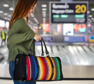 Serape Style Travel Bag Duffel With Faux Leather Handles