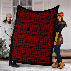Red and Black Buffalo Plaid Fleece Throw Blanket With Patchwork Style Lodge Pattern