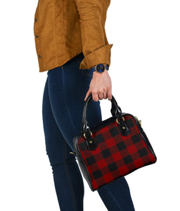 Dark Red Buffalo Plaid Handbag Purse With Shoulder Strap Vegan Leather