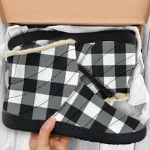 Load image into Gallery viewer, Black and White Buffalo Plaid Faux Fur Lined Winter Slipper Boots Indoor Outdoor
