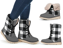 Load image into Gallery viewer, Buffalo Plaid Color Block Fur Lined Snow Boots Black and White Winter Boots
