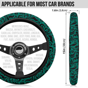 Emerald Green and Black Floral Steering Wheel Cover