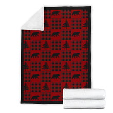 Load image into Gallery viewer, Red and Black Buffalo Plaid Fleece Throw Blanket With Patchwork Style Lodge Pattern
