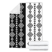 Load image into Gallery viewer, Black and White Ethnic Tribal Contrast Pattern Fleece Blanket

