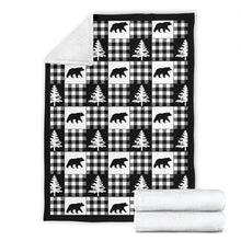 Load image into Gallery viewer, Black and White Buffalo Plaid Fleece Throw Blanket Country Lodge Pattern
