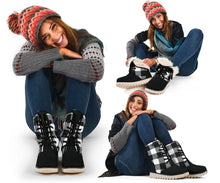 Load image into Gallery viewer, Buffalo Plaid Color Block Fur Lined Snow Boots Black and White Winter Boots
