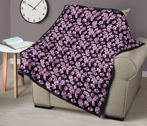 Black Pink and Purple Orchid Flower Pattern Quilt