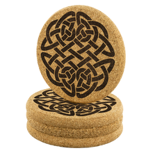 Load image into Gallery viewer, Celtic Knotwork Round Knot Laser Engraved Wood Cork Coaster Set of 4
